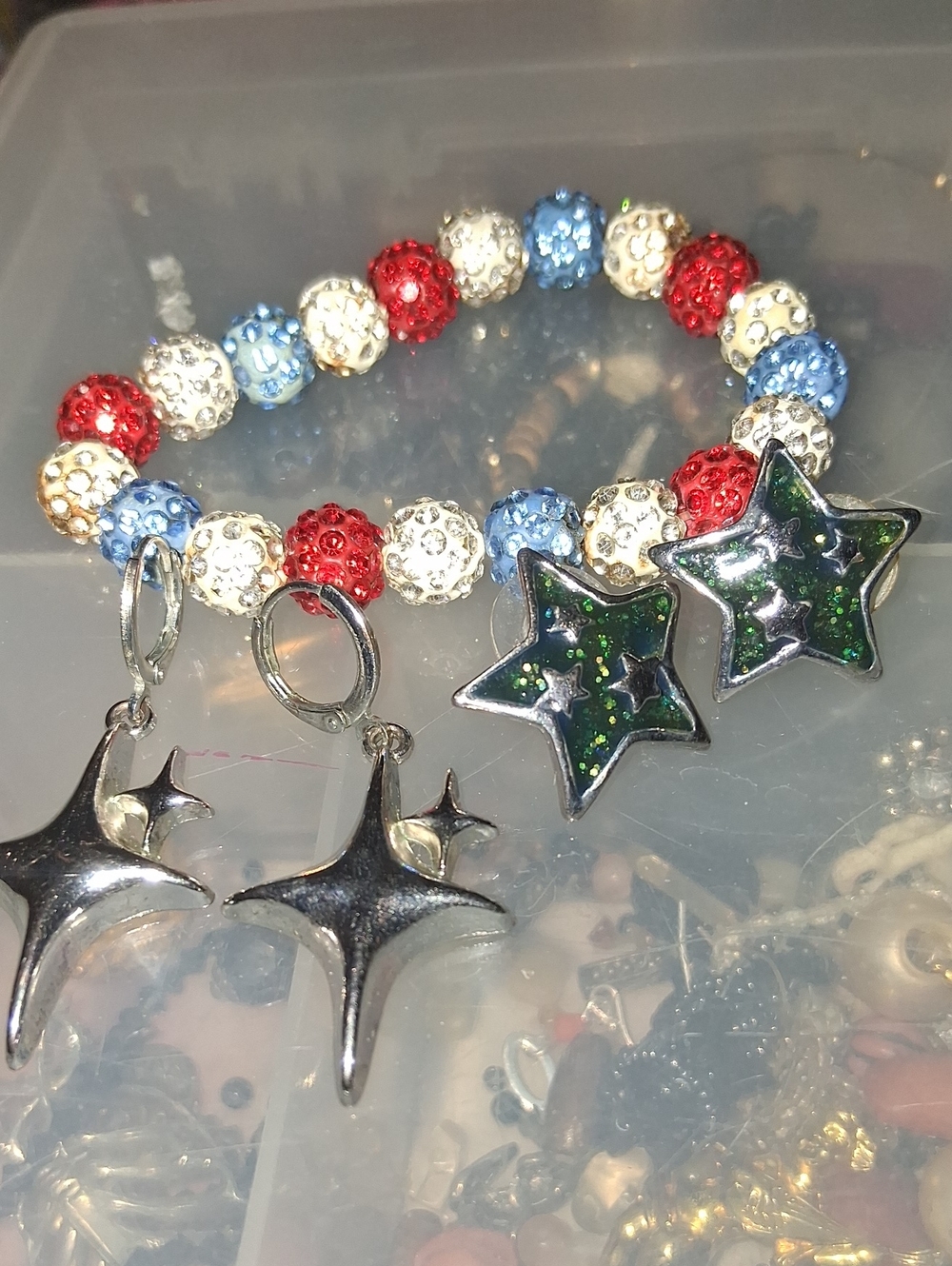 Bundle Sparkle Bead Bracelet with Star Charms - Red, White & Blue